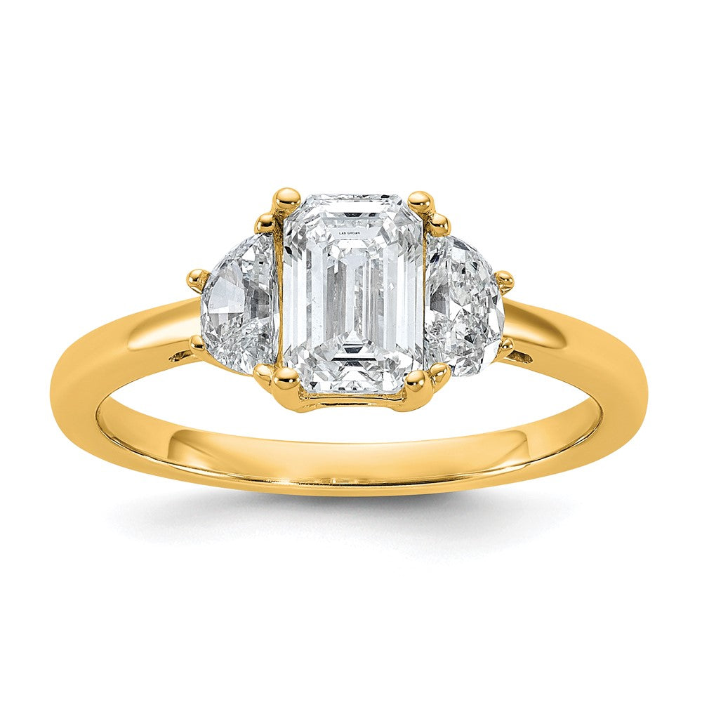 14k 3/8ct Lab Grown Dia VS/SI+ G+ Semi Emerald & 1/2 Moon 3 Stone Eng Ring