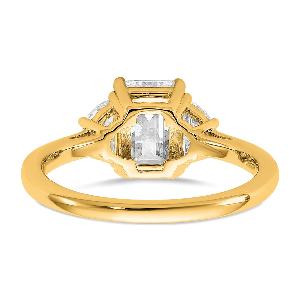 14k 2ct Cert Lab Grown Dia VS+ F+ Emerald & 1/2 Moon 3 Stone Eng Ring
