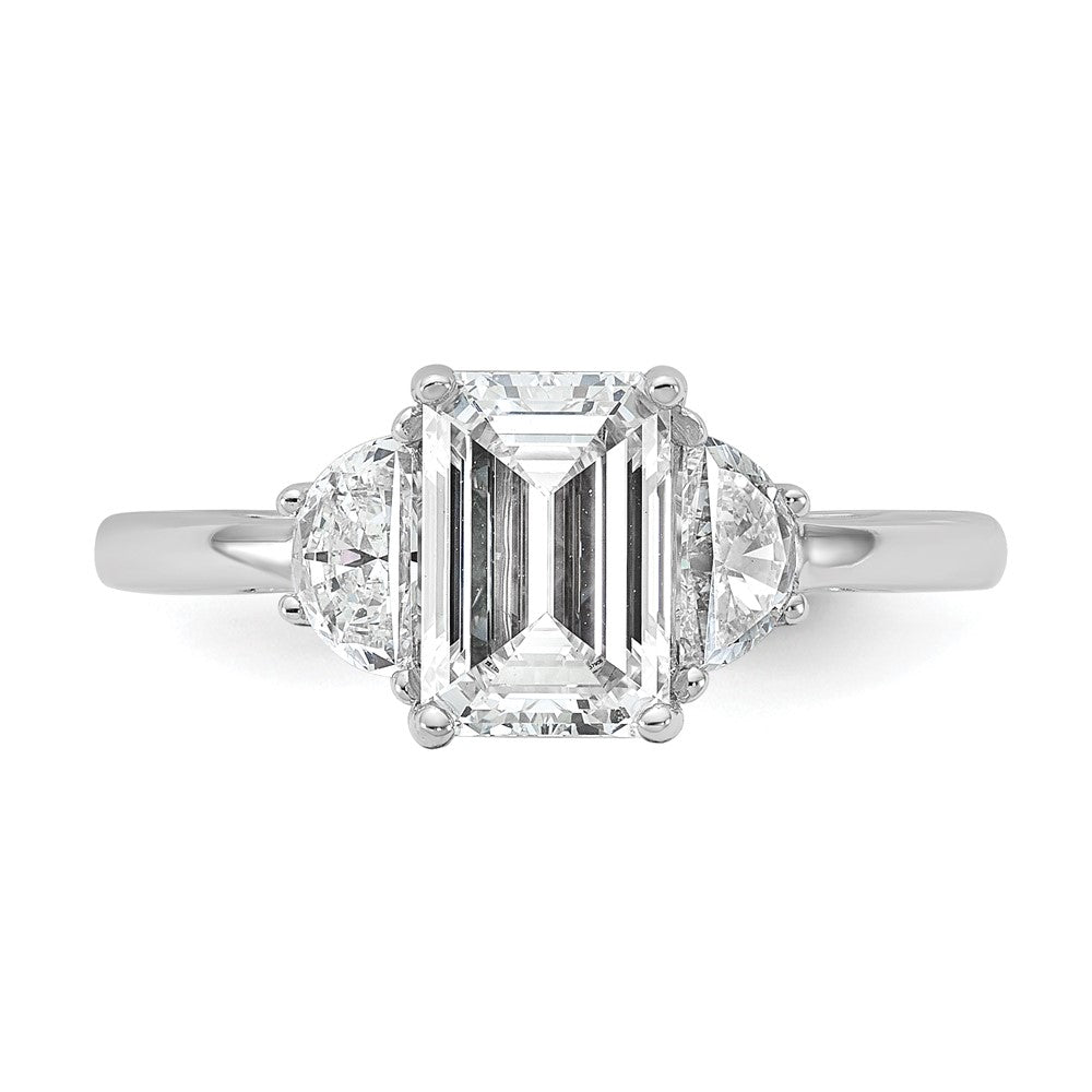 14kw 1/2ct Lab Grown Dia VS/SI+ G+ Semi Emerald&1/2 Moon 3Stone Eng Ring
