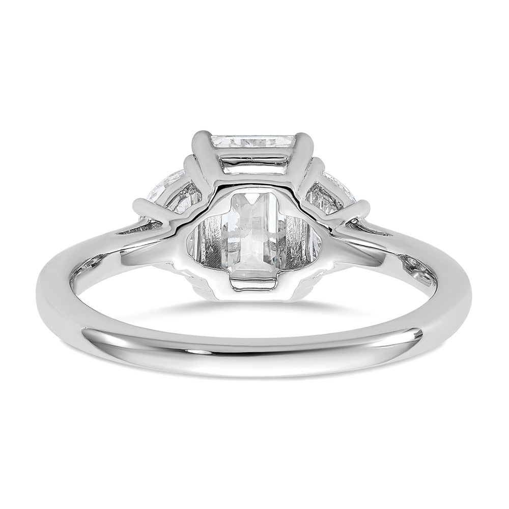 14kw 1/2ct Lab Grown Dia VS+ F+ Semi Emerald & 1/2 Moon 3 Stone Eng Ring