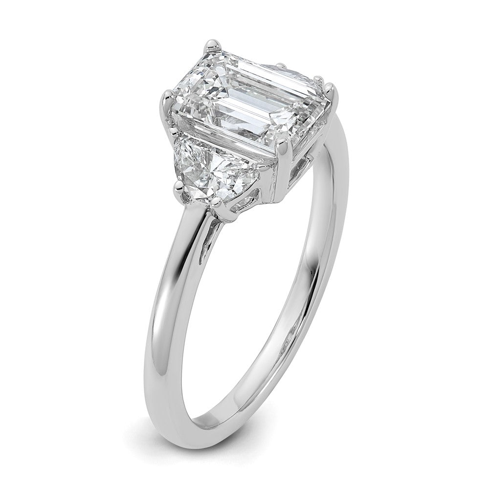 14kw 1/2ct Lab Grown Dia VS/SI+ G+ Semi Emerald&1/2 Moon 3Stone Eng Ring