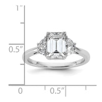 14kw 1/2ct Lab Grown Dia VS/SI+ G+ Semi Emerald&1/2 Moon 3Stone Eng Ring