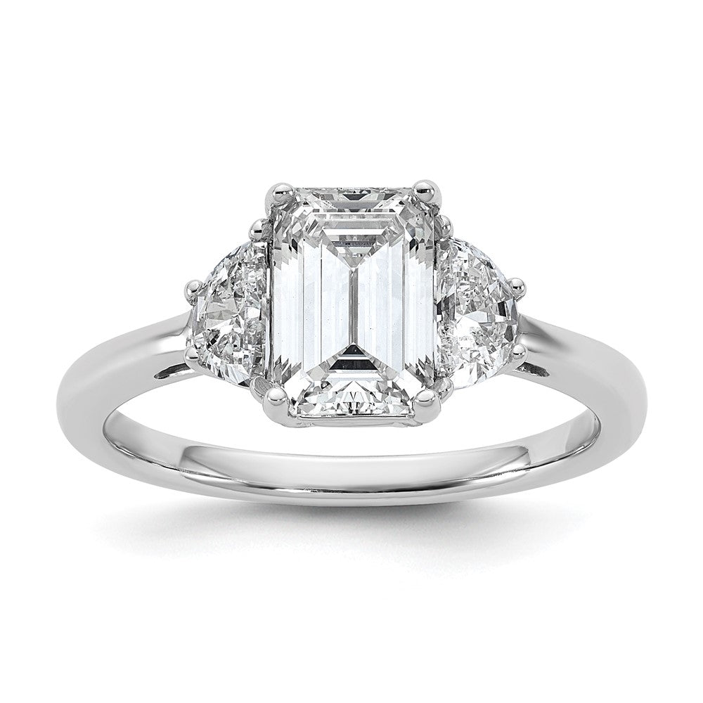 14kw 1/2ct Lab Grown Dia VS/SI+ G+ Semi Emerald&1/2 Moon 3Stone Eng Ring