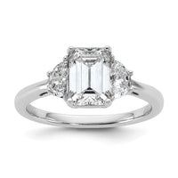 14kw 1/2ct Lab Grown Dia VS/SI+ G+ Semi Emerald&1/2 Moon 3Stone Eng Ring