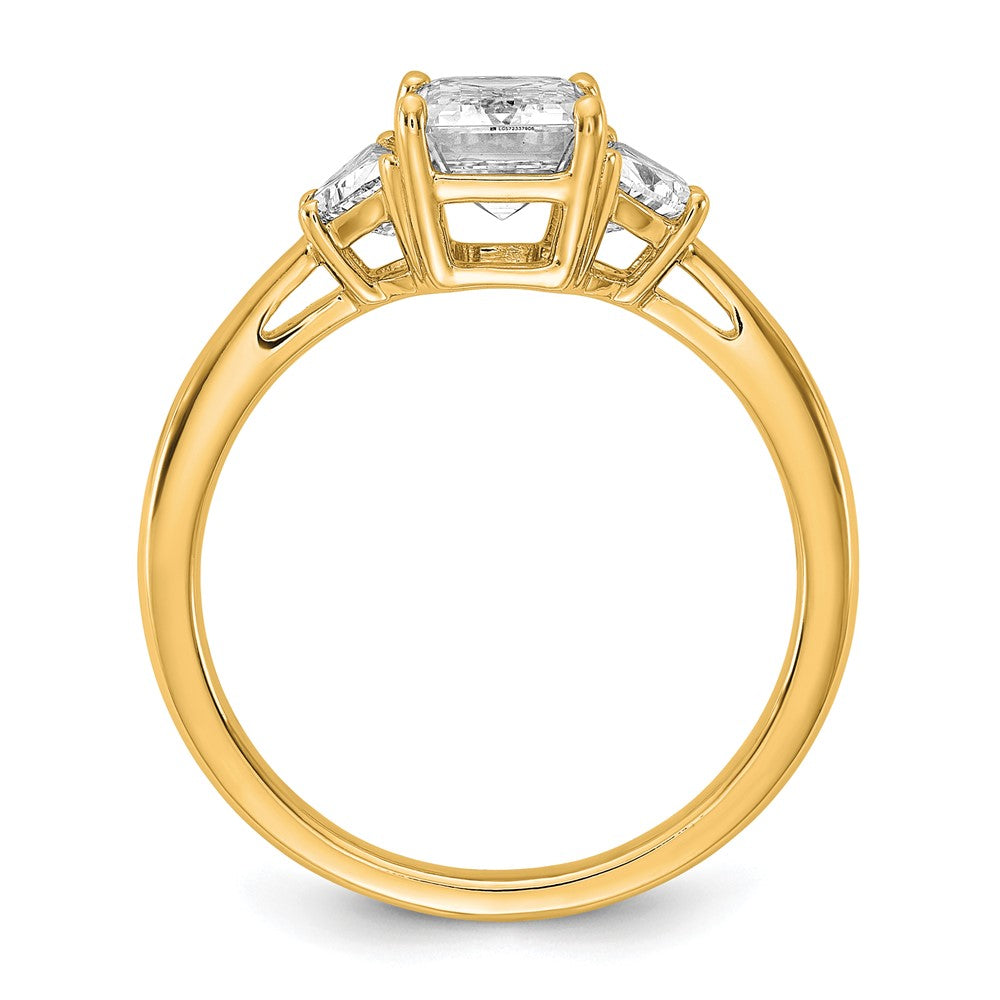 14k 1/2ct Lab Grown Dia VS/SI+ G+ Semi Emerald & 1/2 Moon 3 Stone Eng Ring