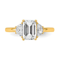 14k 1/2ct Lab Grown Dia VS/SI+ G+ Semi Emerald & 1/2 Moon 3 Stone Eng Ring