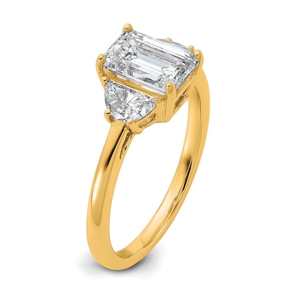 14k 1/2ct Lab Grown Dia VS+ F+ Semi Emerald & 1/2 Moon 3 Stone Eng Ring