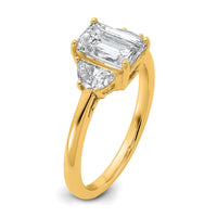 14k 1/2ct Lab Grown Dia VS/SI+ G+ Semi Emerald & 1/2 Moon 3 Stone Eng Ring