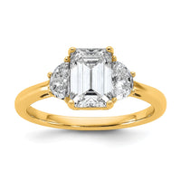 14k 1/2ct Lab Grown Dia VS/SI+ G+ Semi Emerald & 1/2 Moon 3 Stone Eng Ring