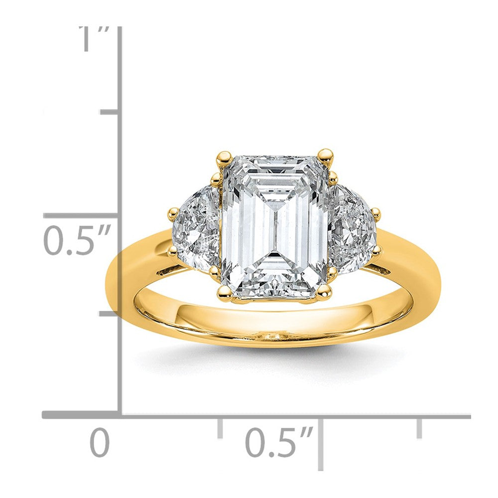 14k 2 1/2ct Cert Lab Grown Dia VS/SI+ G+ Emerald&1/2 Moon 3Stone Eng Ring
