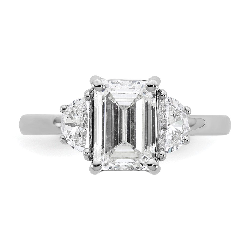 14kw 1/2ct Lab Grown Dia VS/SI+ G+ Semi Emerald&1/2 Moon 3Stone Eng Ring