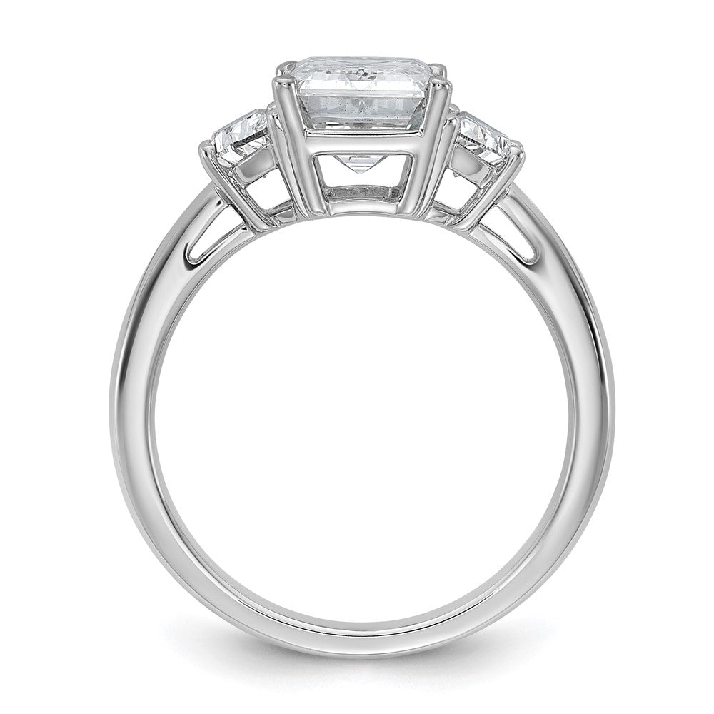 14kw 3 1/8ct Cert Lab Grown Dia VS/SI+ G+ Emerald&1/2 Moon 3Stone Eng Ring