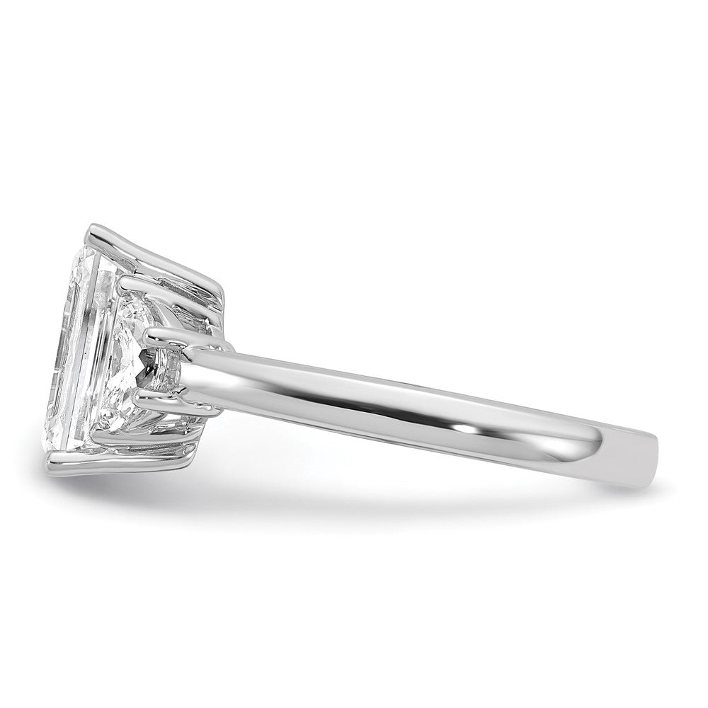 14kw 3 1/8ct Cert Lab Grown Dia VS/SI+ G+ Emerald&1/2 Moon 3Stone Eng Ring