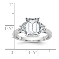 14kw 3 1/8ct Cert Lab Grown Dia VS/SI+ G+ Emerald&1/2 Moon 3Stone Eng Ring