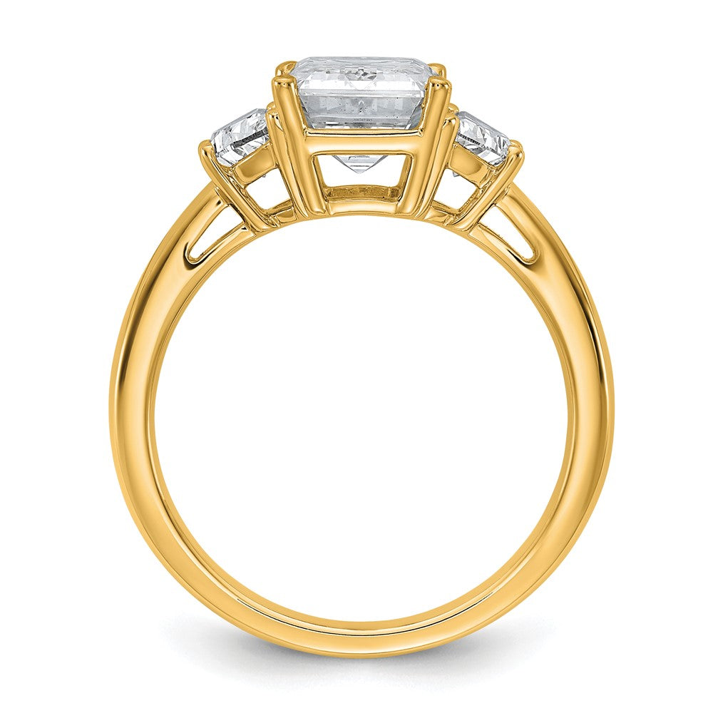 14k 3 1/8ct Cert Lab Grown Dia VS+ F+ Emerald & 1/2 Moon 3 Stone Eng Ring