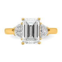 14k 3 1/8ct Cert Lab Grown Dia VS/SI+ G+ Emerald&1/2 Moon 3Stone Eng Ring