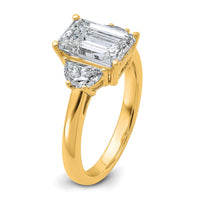 14k 3 1/8ct Cert Lab Grown Dia VS+ F+ Emerald & 1/2 Moon 3 Stone Eng Ring