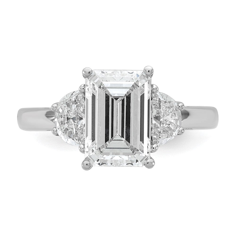 14kw 5/8ct Lab Grown Dia VS+ F+ Semi Emerald & 1/2 Moon 3 Stone Eng Ring