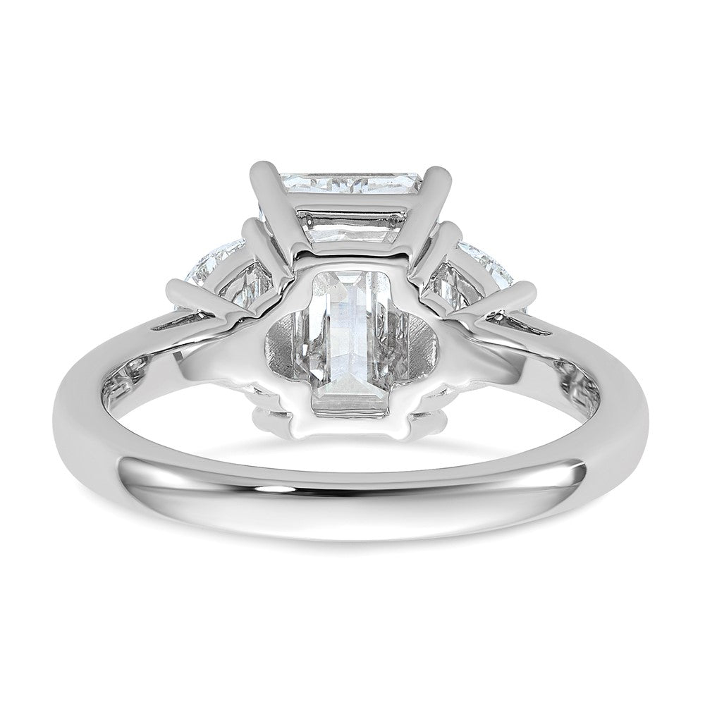 14kw 5/8ct Lab Grown Dia VS+ F+ Semi Emerald & 1/2 Moon 3 Stone Eng Ring