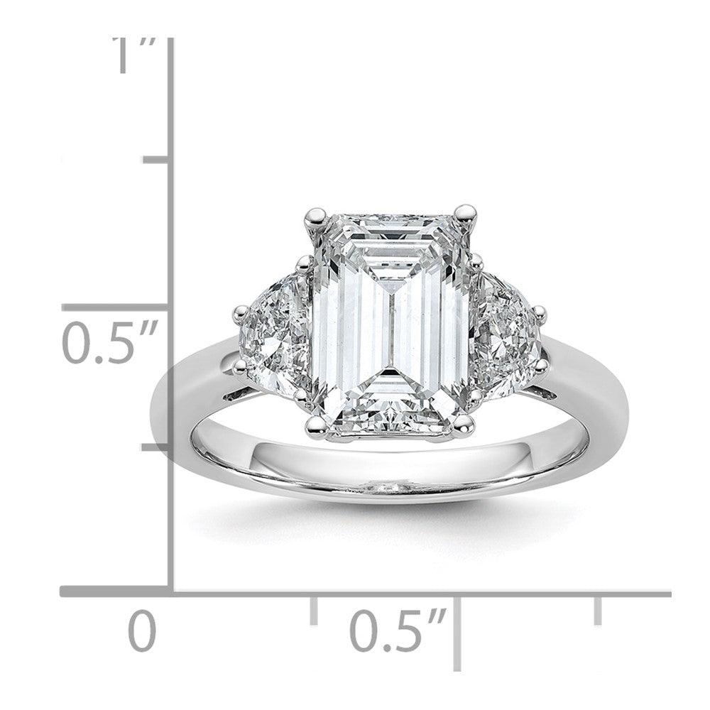 14kw 5/8ct Lab Grown Dia VS+ F+ Semi Emerald & 1/2 Moon 3 Stone Eng Ring