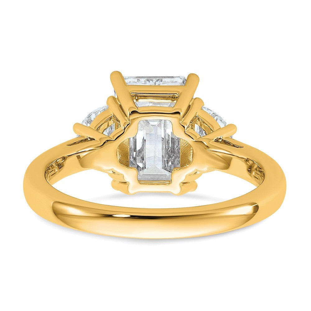 14k 5/8ct Lab Grown Dia VS+ F+ Semi Emerald & 1/2 Moon 3 Stone Eng Ring