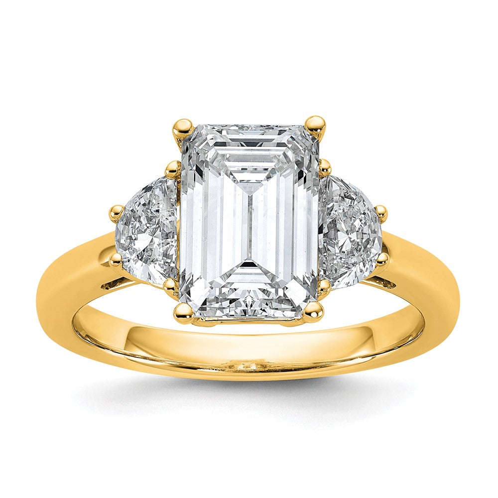 14k 5/8ct Lab Grown Dia VS+ F+ Semi Emerald & 1/2 Moon 3 Stone Eng Ring