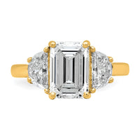 14k 4ct Cert Lab Grown Dia VS/SI+ G+ Emerald&1/2 Moon 3Stone Eng Ring