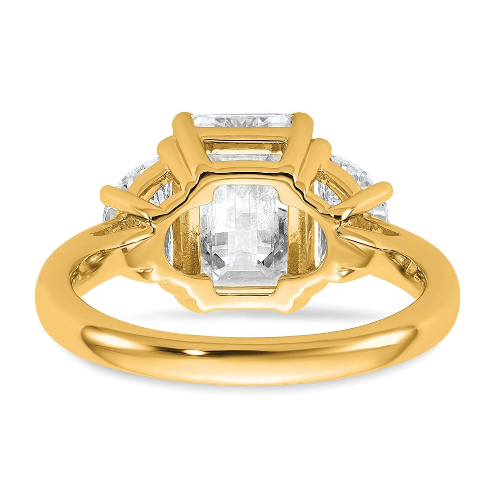 14k 4ct Cert Lab Grown Dia VS+ F+ Emerald & 1/2 Moon 3 Stone Eng Ring