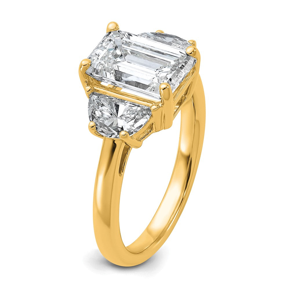 14k 4ct Cert Lab Grown Dia VS/SI+ G+ Emerald&1/2 Moon 3Stone Eng Ring