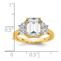 14k 4ct Cert Lab Grown Dia VS/SI+ G+ Emerald&1/2 Moon 3Stone Eng Ring