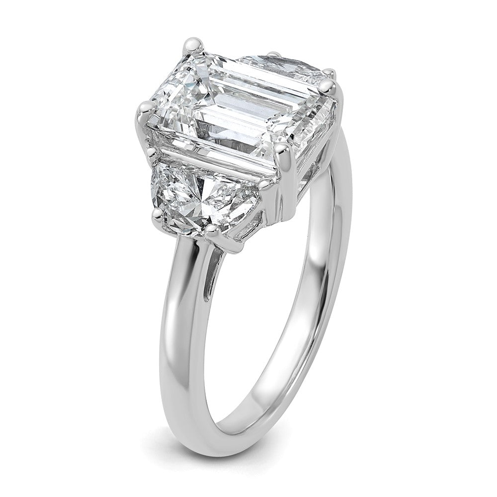 14kw 1ct Lab Grown Dia VS+ F+ Semi Emerald & 1/2 Moon 3 Stone Eng Ring