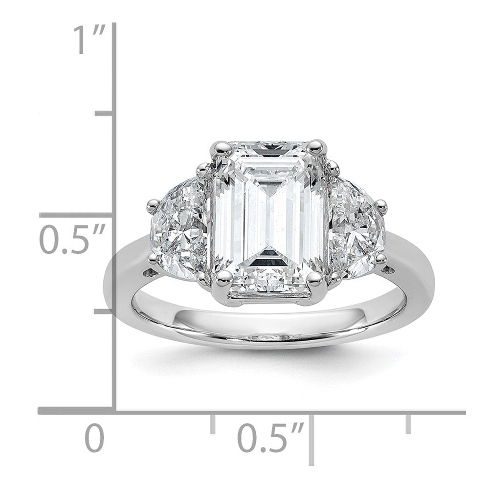 14kw 1ct Lab Grown Dia VS/SI+ G+ Semi Emerald&1/2 Moon 3Stone Eng Ring
