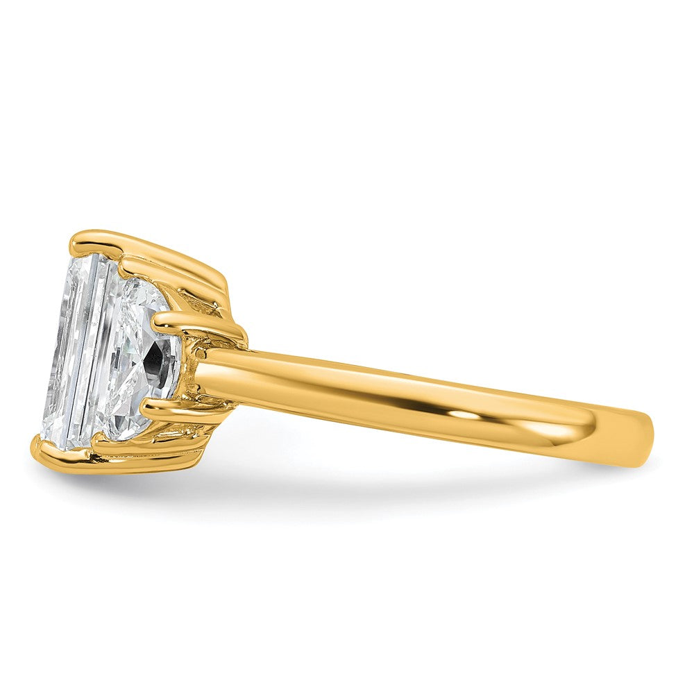 14k 1ct Lab Grown Dia VS+ F+ Semi Emerald & 1/2 Moon 3 Stone Eng Ring