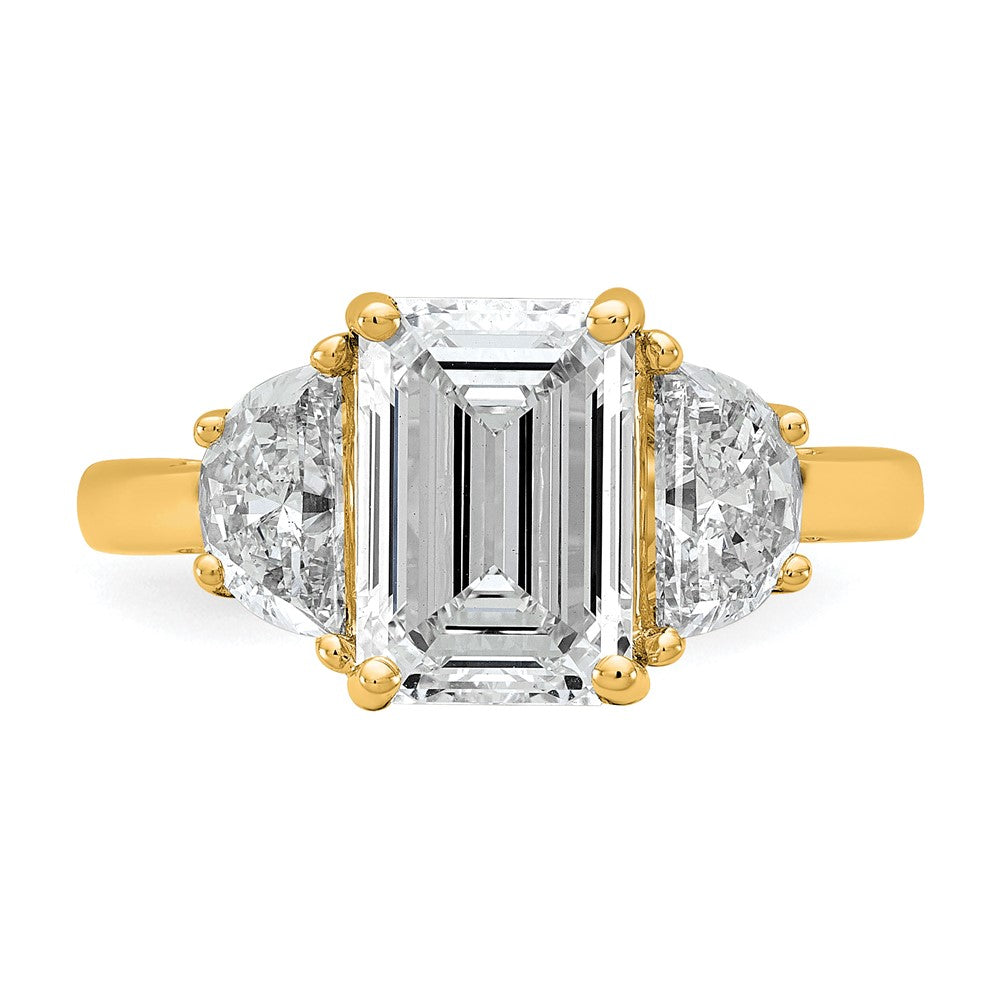 14k 1ct Lab Grown Dia VS+ F+ Semi Emerald & 1/2 Moon 3 Stone Eng Ring