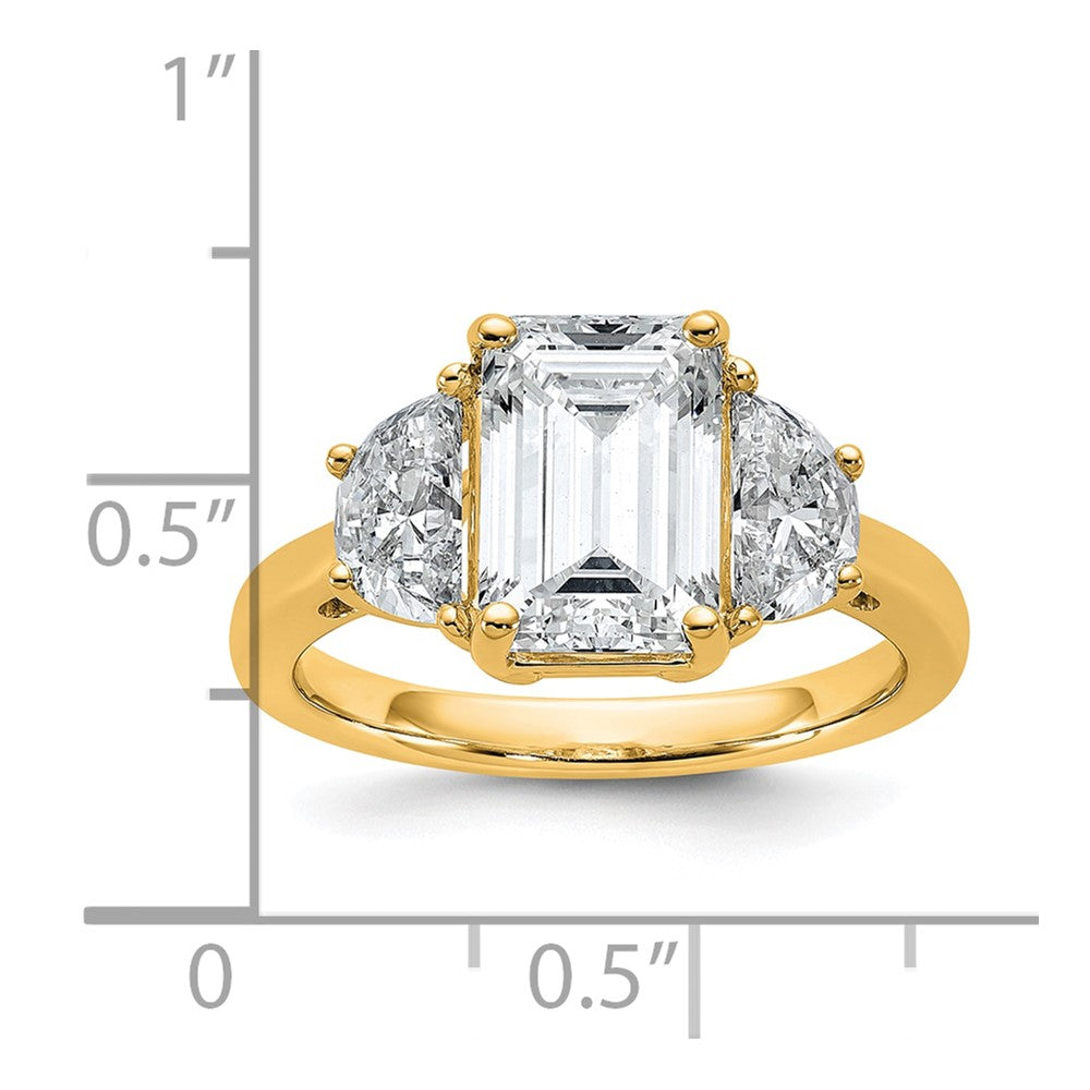 14k 1ct Lab Grown Dia VS+ F+ Semi Emerald & 1/2 Moon 3 Stone Eng Ring