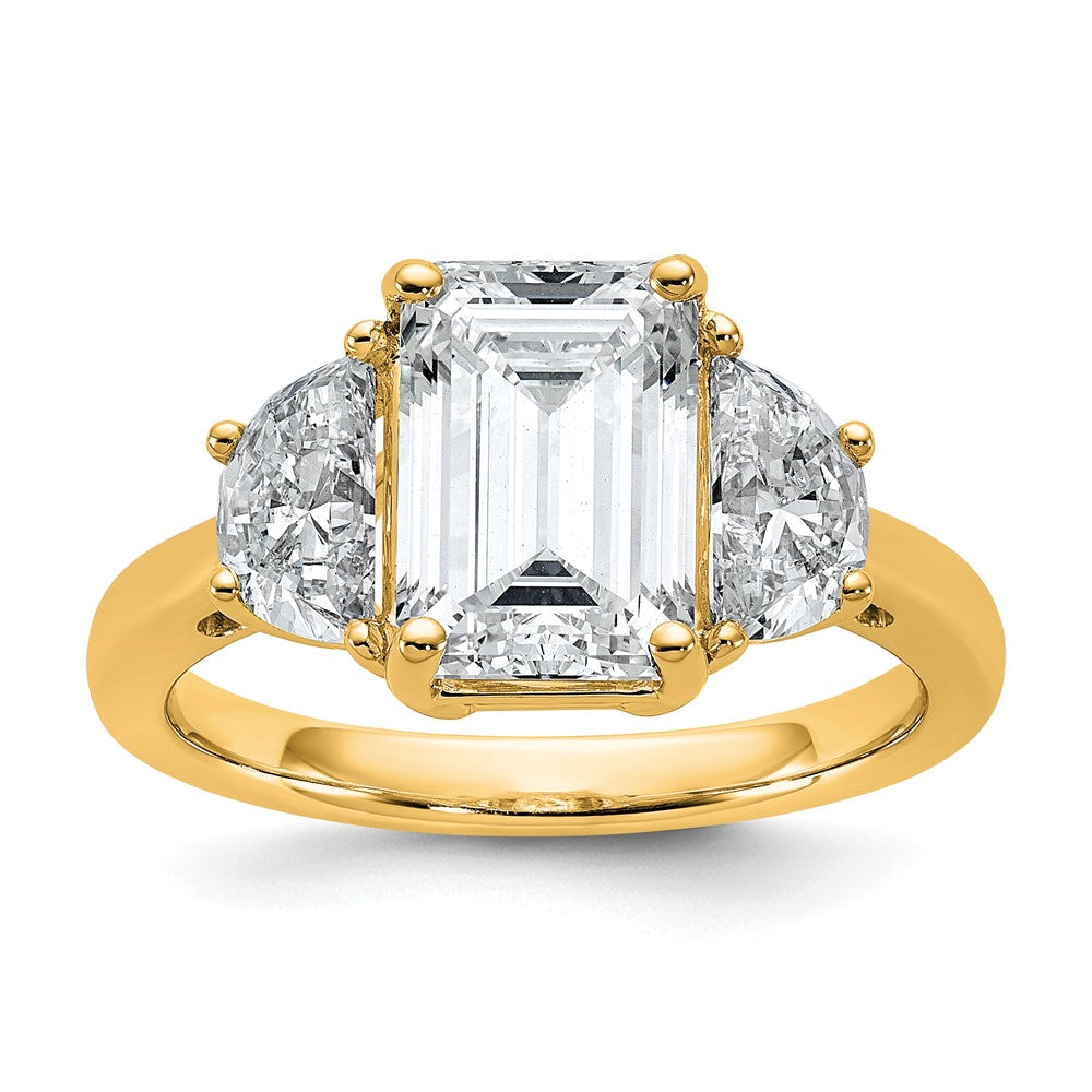 14k 1ct Lab Grown Dia VS/SI+ G+ Semi Emerald & 1/2 Moon 3 Stone Eng Ring
