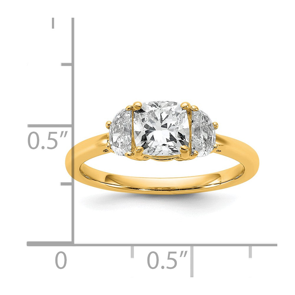 14k 3/8ct Lab Grown Dia VS/SI+ G+ Half Moon&1ct Cushion Semi Eng Ring