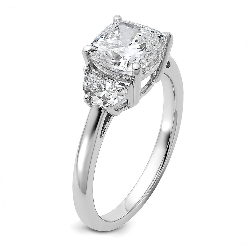 14kw 2 1/2ct Cert Lab Grown Dia VS+ F+ Comp Cushion&Half Moon Eng Ring