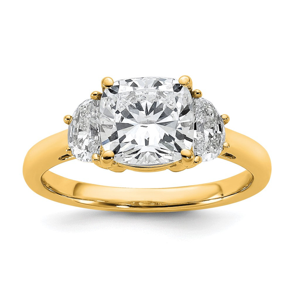 14k 2 1/2ct Cert Lab Grown Dia VS/SI+ G+ Comp Cushion&Half Moon Eng Ring