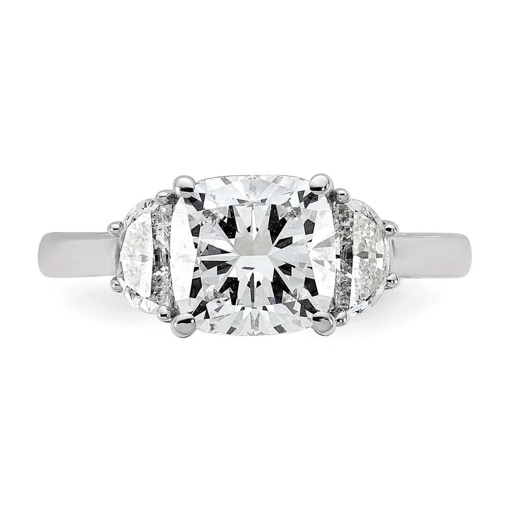 14kw 1/2ct Lab Grown Diamond VS+ F+ Half Moon&2ct Cushion Semi Eng Ring