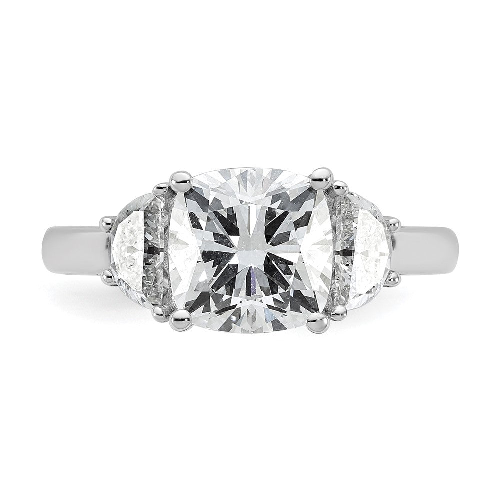 14kw 3 1/8ct Cert Lab Grown Dia VS+ F+ Comp Cushion&Half Moon Eng Ring