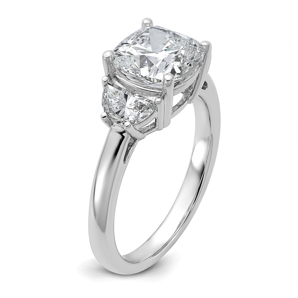 14kw 3 1/8ct Cert Lab Grown Dia VS+ F+ Comp Cushion&Half Moon Eng Ring