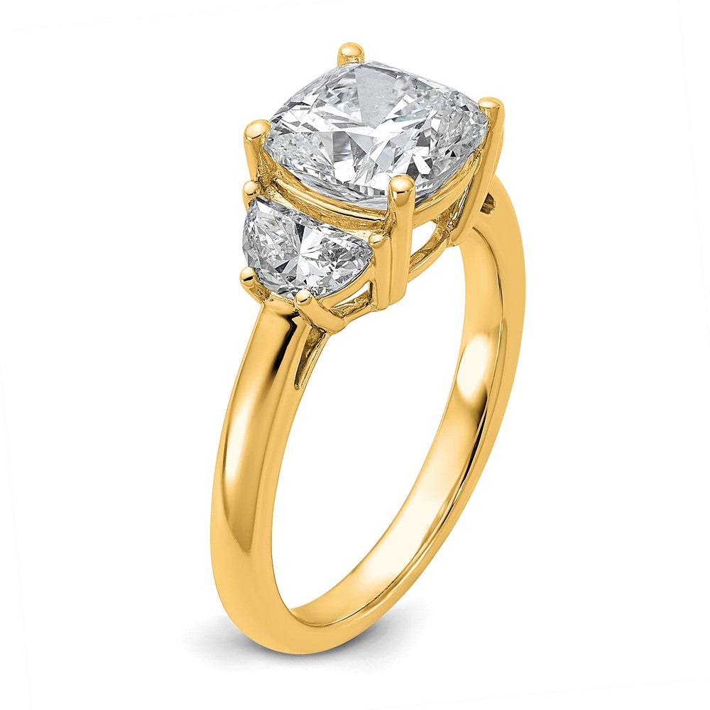 14k 3 1/8ct Cert Lab Grown Dia VS+ F+ Comp Cushion&Half Moon Eng Ring