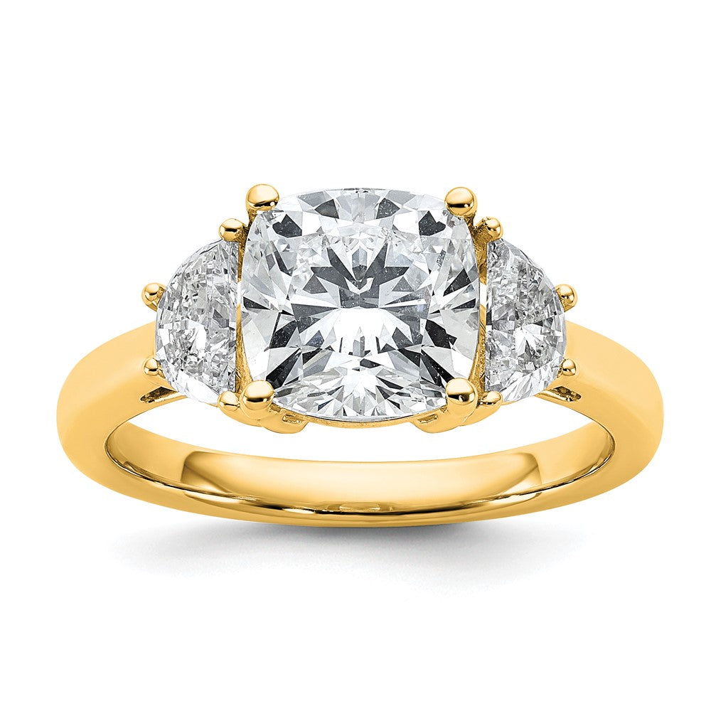 14k 3 1/8ct Cert Lab Grown Dia VS+ F+ Comp Cushion&Half Moon Eng Ring
