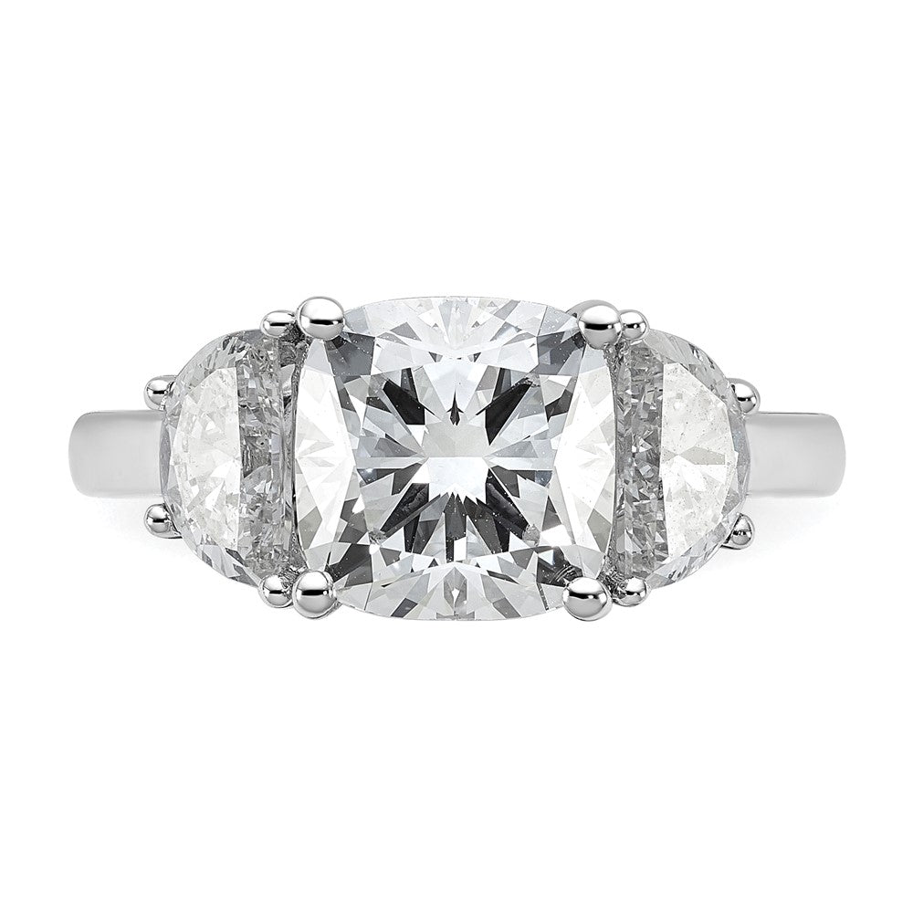 14kw 1ct Lab Grown Diamond VS+ F+ Half Moon&3ct Cushion Semi Eng Ring