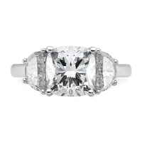 14kw 1ct Lab Grown Diamond VS+ F+ Half Moon&3ct Cushion Semi Eng Ring