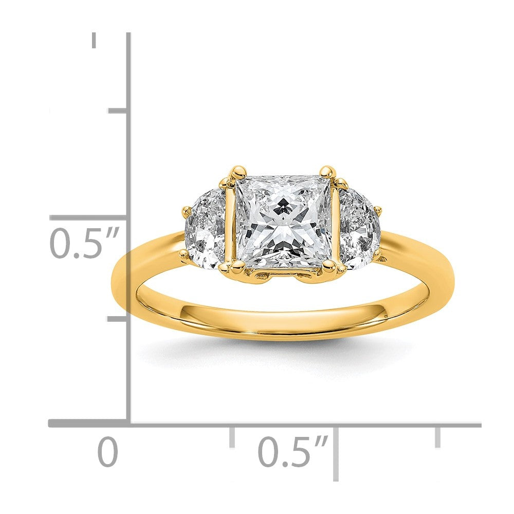14k 1 3/8ct Cert Lab Grown Diamond VS+ F+ Princess&1/2 Moon Comp Eng Ring