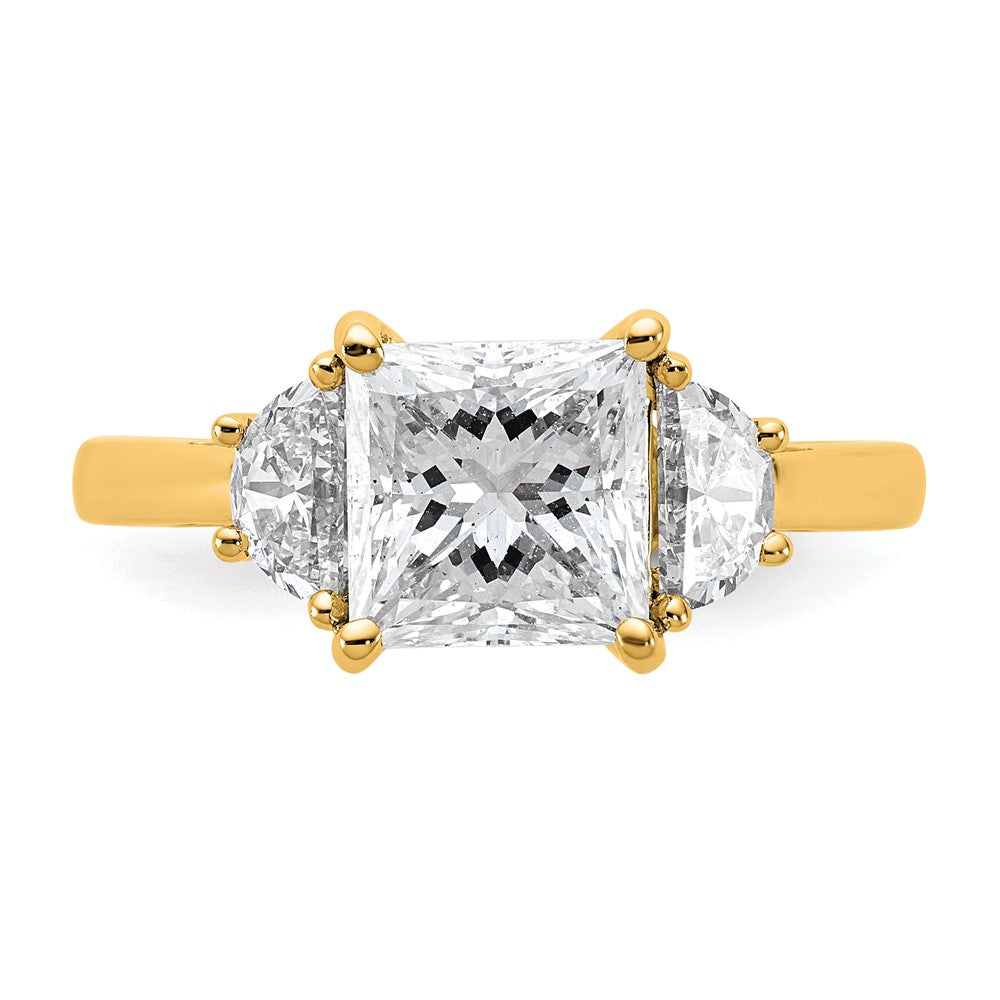 14k 2 1/2ct Cert Lab Grown Dia VS+ F+ Princess&1/2 Moon Comp Eng Ring