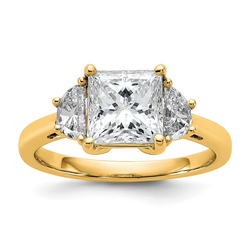 14k 2 1/2ct Cert Lab Grown Dia VS/SI+ G+ Princess&1/2 Moon Comp Eng Ring