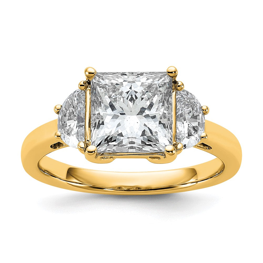 14k 3 1/8ct Cert Lab Grown Dia VS+ F+ Princess&1/2 Moon Comp Eng Ring